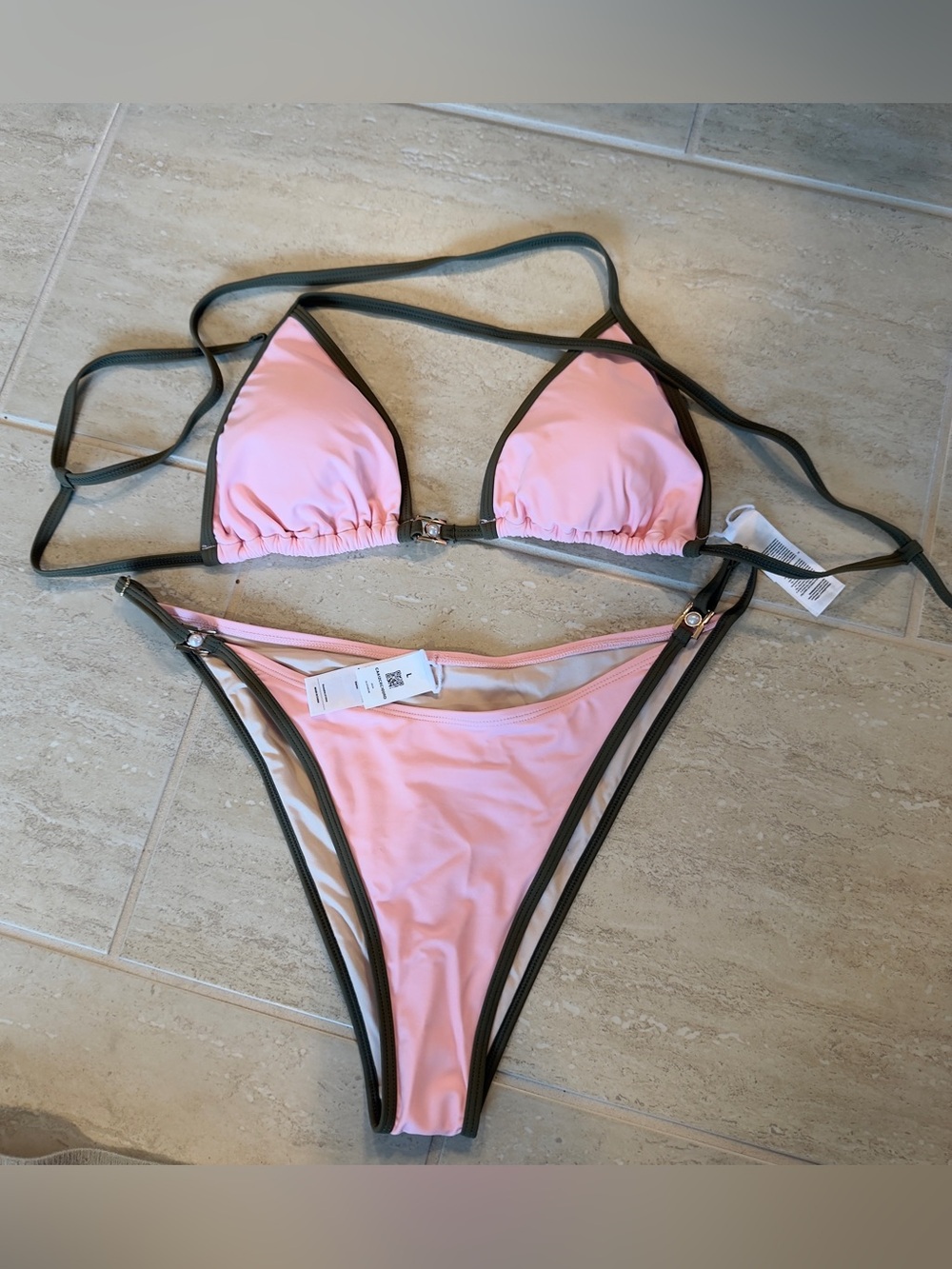 Cupshe Pink and Brown Contrast Trim Triangle Bikini